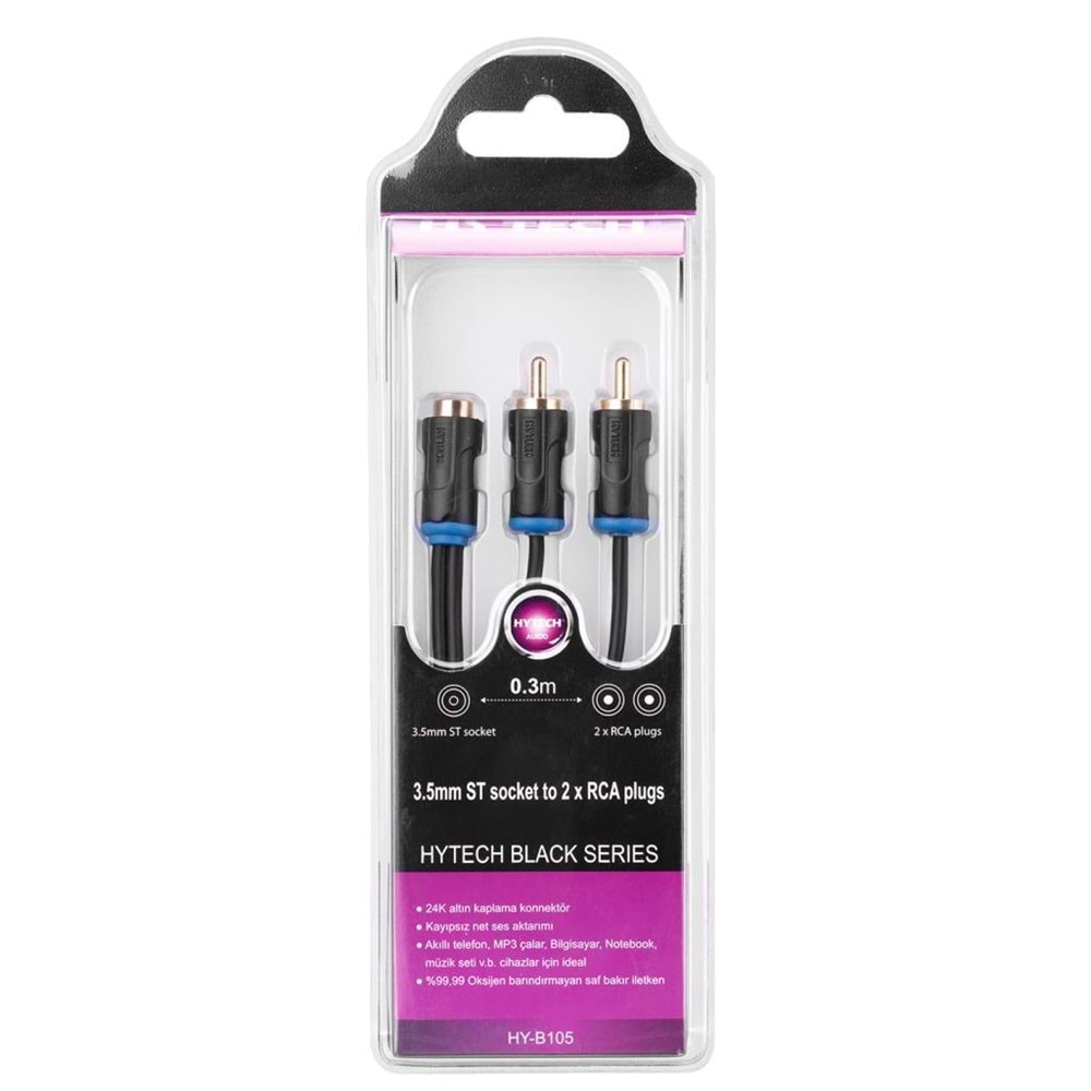 Hytech HY-B105 0.3m Dişi Stereo To 2 RCA Ses Kablosu