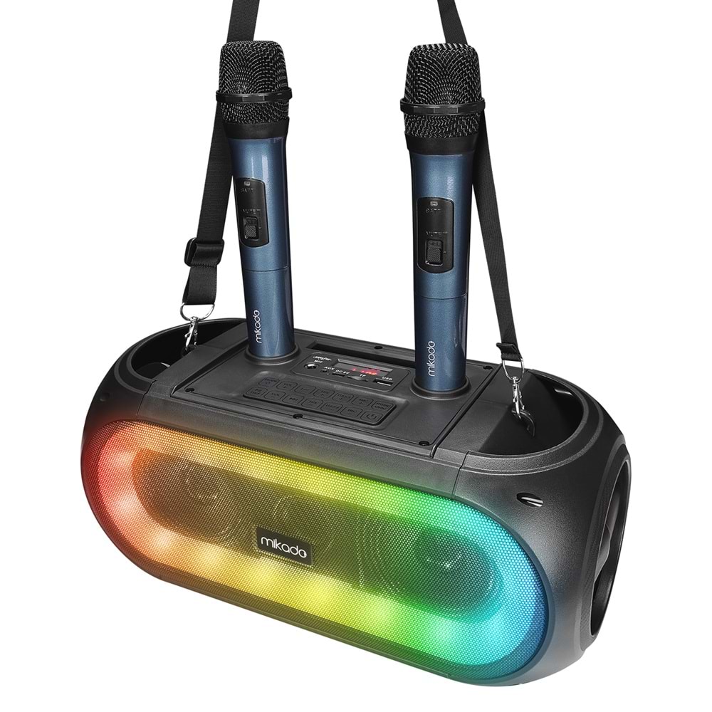 Mikado MD-30KP Rainbow Işıklı Kablosuz Çift Mikrofonlu BT TWS Kolay Taşınabilir Toplantı-Parti Hoparlör Outlet