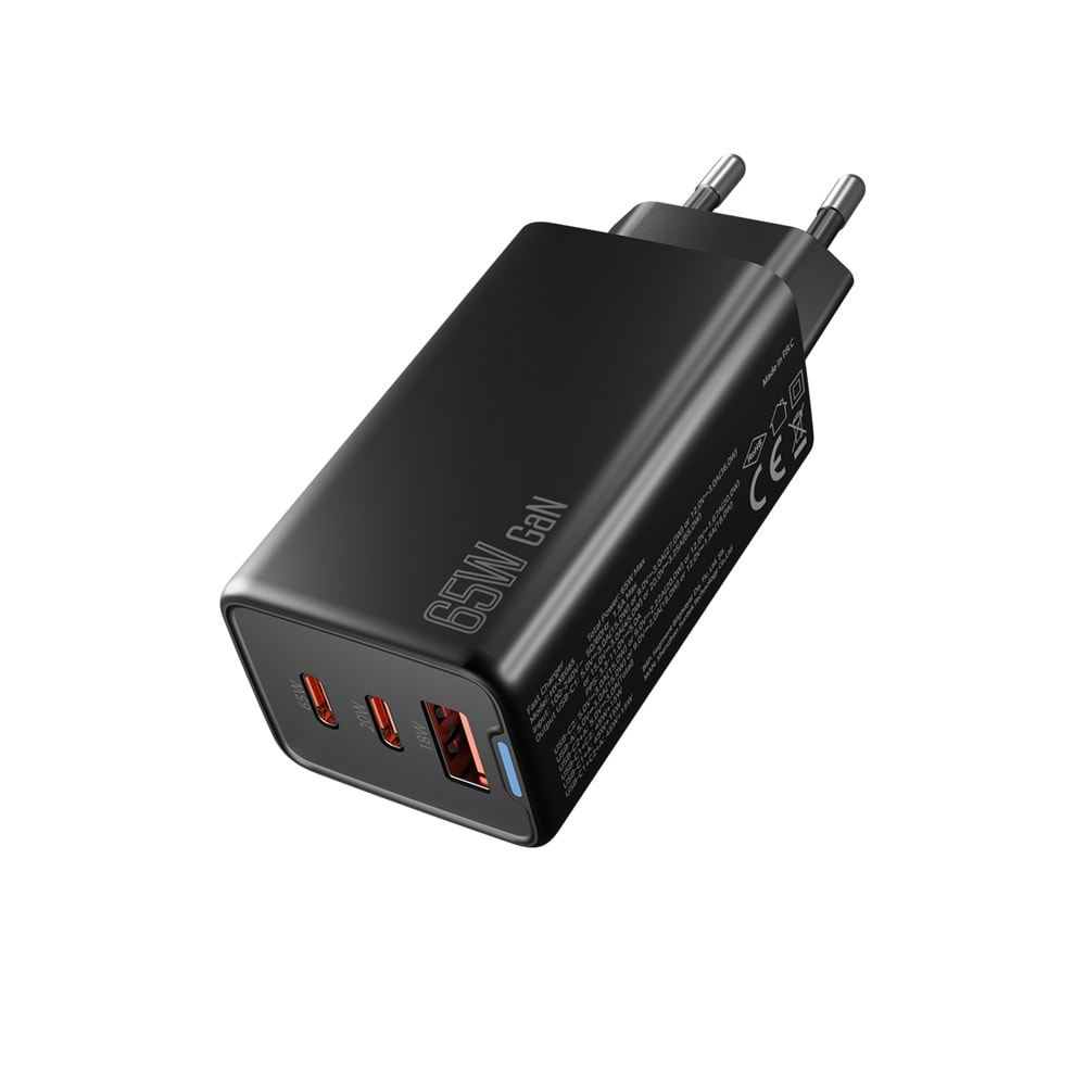 Hytech HY-XEG65 GaN 65W 2x USB-C + USB-A PD PPS QC Şarj Adaptörü