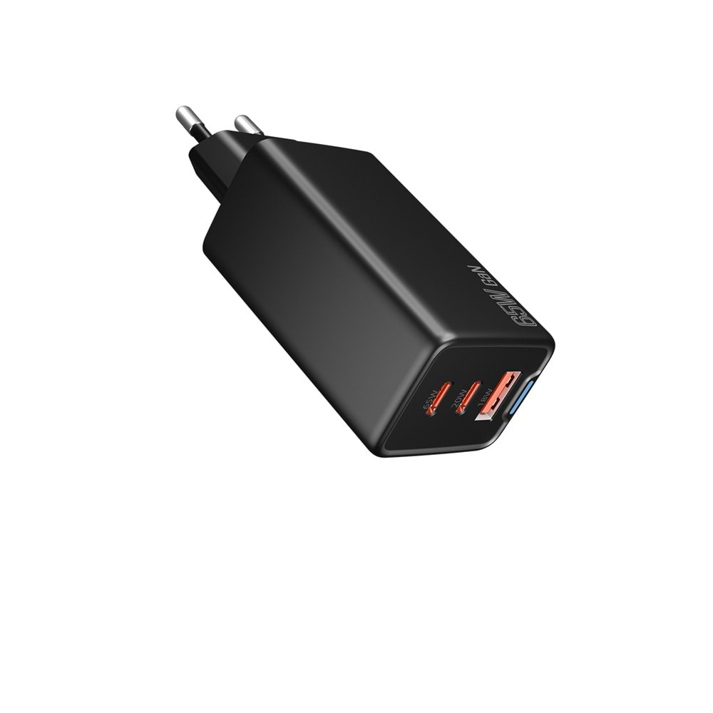 Hytech HY-XEG65 GaN 65W 2x USB-C + USB-A PD PPS QC Şarj Adaptörü