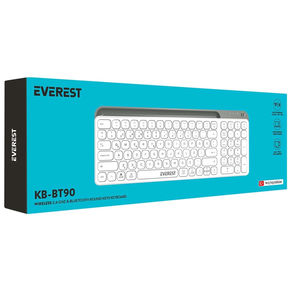 Everest KB-BT90 Beyaz/Gri Bluetooth 2.4G Kablosuz Şarjlı Q Klavye