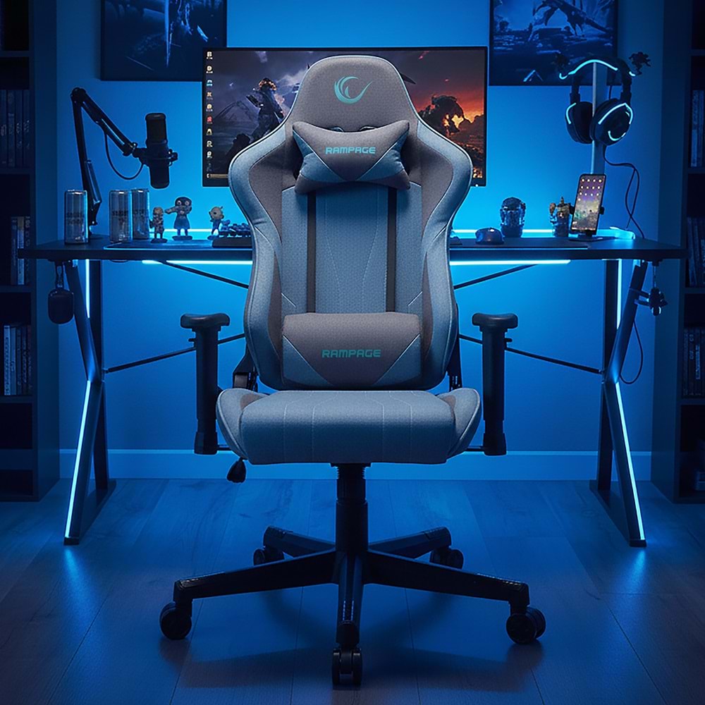 Rampage MC-8671 Ocean Mavi/Gri Kumaş Oyuncu Koltuğu OUTLET