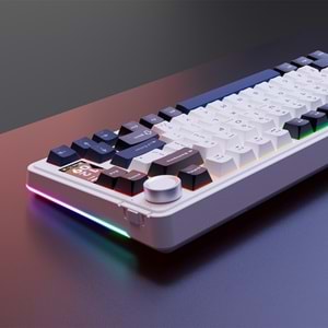 Rampage Quell Pro Ekranlı Beyaz Hot Swap 2.4G + Bluetooth Wireless RGB Gasket Oil Switch English Layout PBT Keycaps Mekanik Oyuncu Klavyesi Outlet