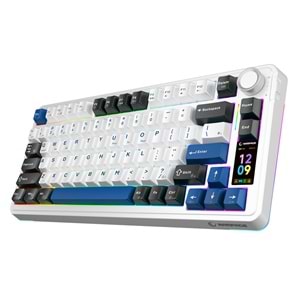 Rampage Quell Pro Ekranlı Beyaz Hot Swap 2.4G + Bluetooth Wireless RGB Gasket Oil Switch English Layout PBT Keycaps Mekanik Oyuncu Klavyesi Outlet