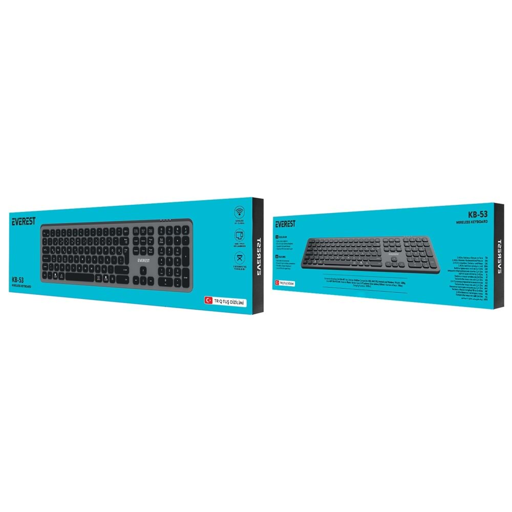 Everest KB-53 Gri/Siyah Bluetooth + 2.4G Kablosuz Q Klavye