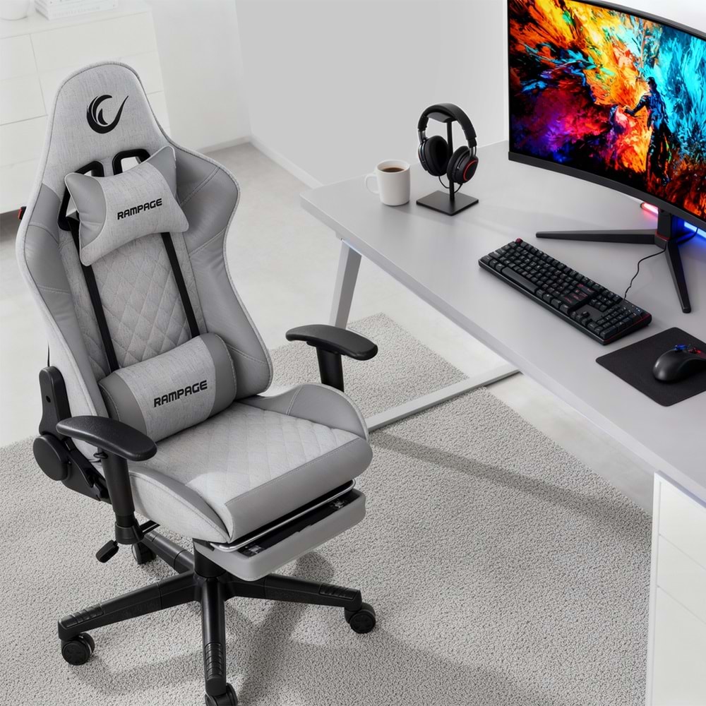 Rampage KL-R27 Elemental Ayak Dayama Terletmez Kumaş Gri/Karbon Gaming Oyuncu Koltuğu OUTLET