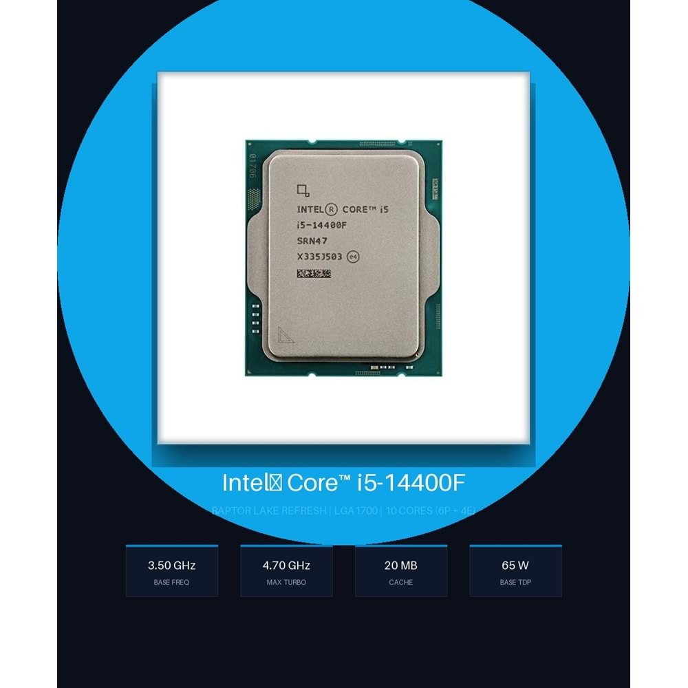 Intel Core i5-14400F Raptor Lake Refresh 3.5GHz LGA1700 20MB 65W Tray İşlemci