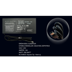 Fast CUADP029 280W Asus ROG Zephyrus Şarj Adaptörü 20V 14A Kare Uç