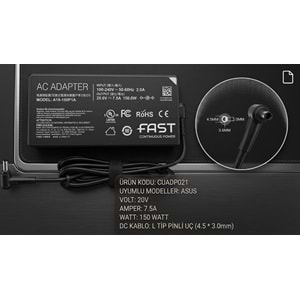 Fast CU21 Asus 20V 7.5A 150W 4.5x3.0mm Notebook Adaptör