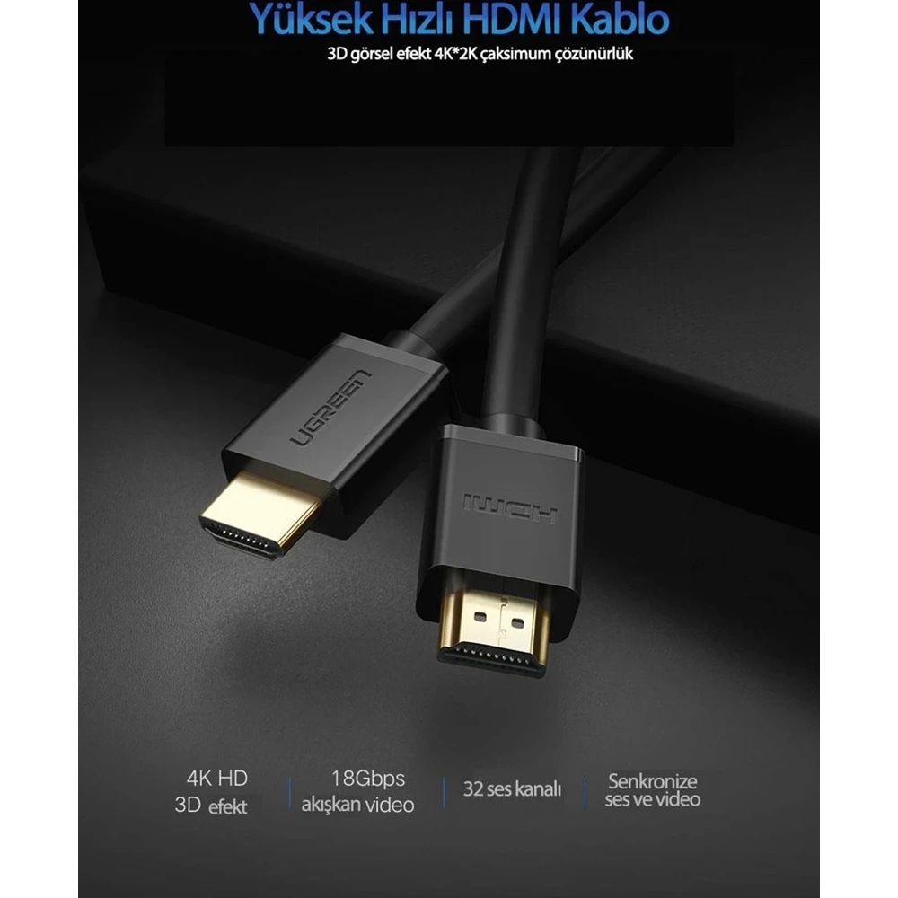 UGREEN HD104 2 Metre 4K HDMI 2.0 Yüksek Hızlı Ethernet HDMI Kablosu