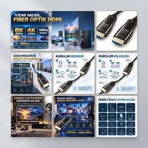 NBTech NB-HDMFO8K20 20 Metre HDMI 2.1 Fiber Optik Kablo 8K 60Hz 4K 120Hz 48Gbps