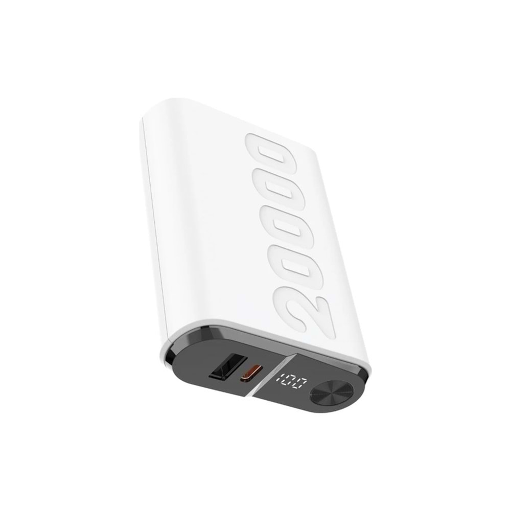 Bix TPB24 20000mAh 22.5W PD Powerbank USB-C + USB-A Dijital Ekran Beyaz